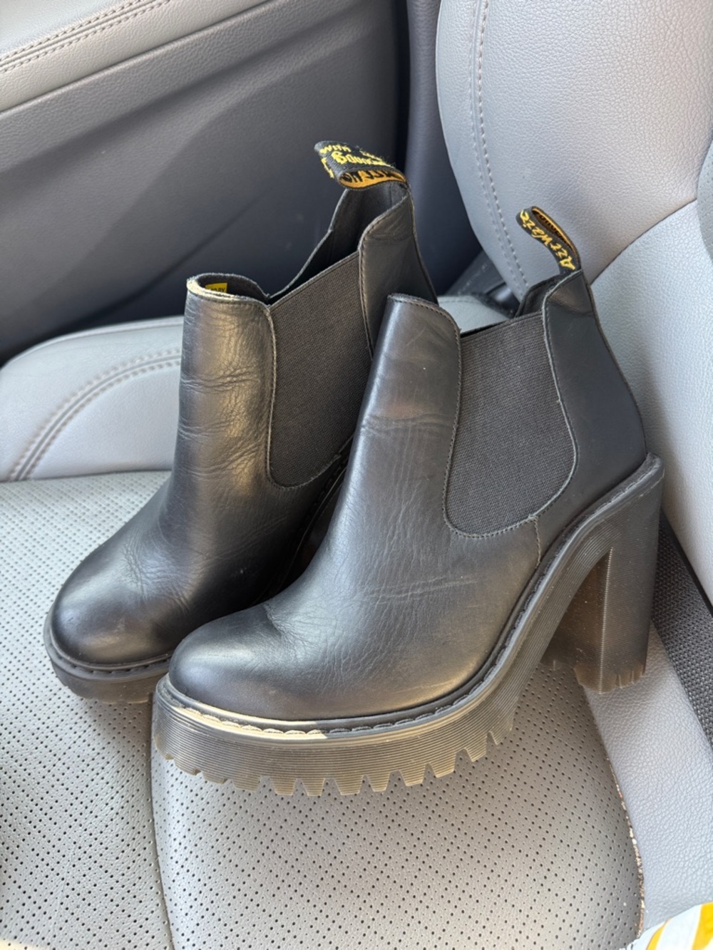 Dr. Martens Black Leather Platform Chelsea Heeled Boots